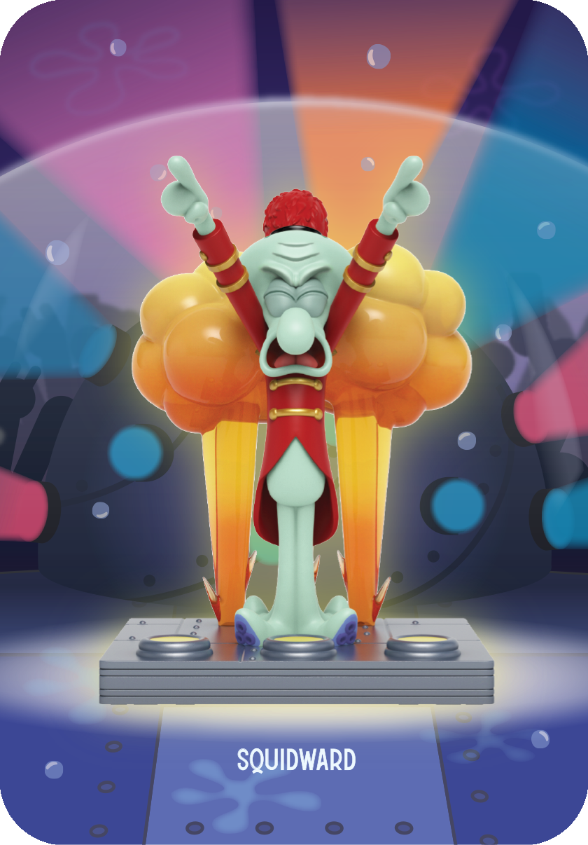 Squidward Tentacles Band Geeks blind box collectible figure conducting the band triumphantly in red bandleader outfit.