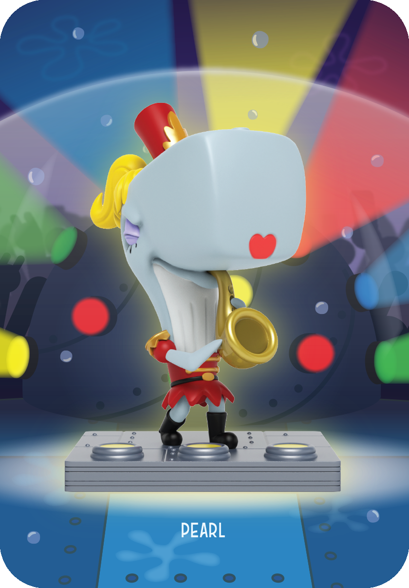 Pearl Krabs Band Geeks blind box collectible figure elegantly playing the saxophone in her red marching uniform.