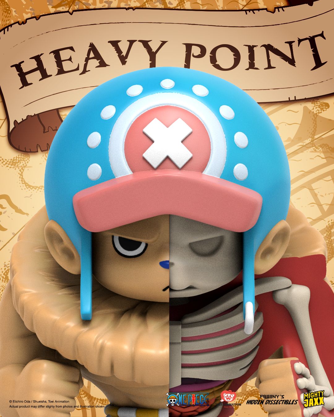 Heavy Point Chopper figure, half normaasdasdaasdl half skeletal, with muscular body and fists clenched in a strong battle stance.