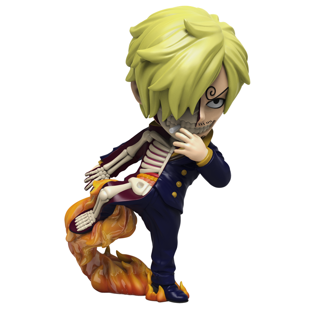 Chivalrous cook's passion dissected! Sanji's fiery kick anatomy revealed in Freeny's style, showing his culinary heart within.