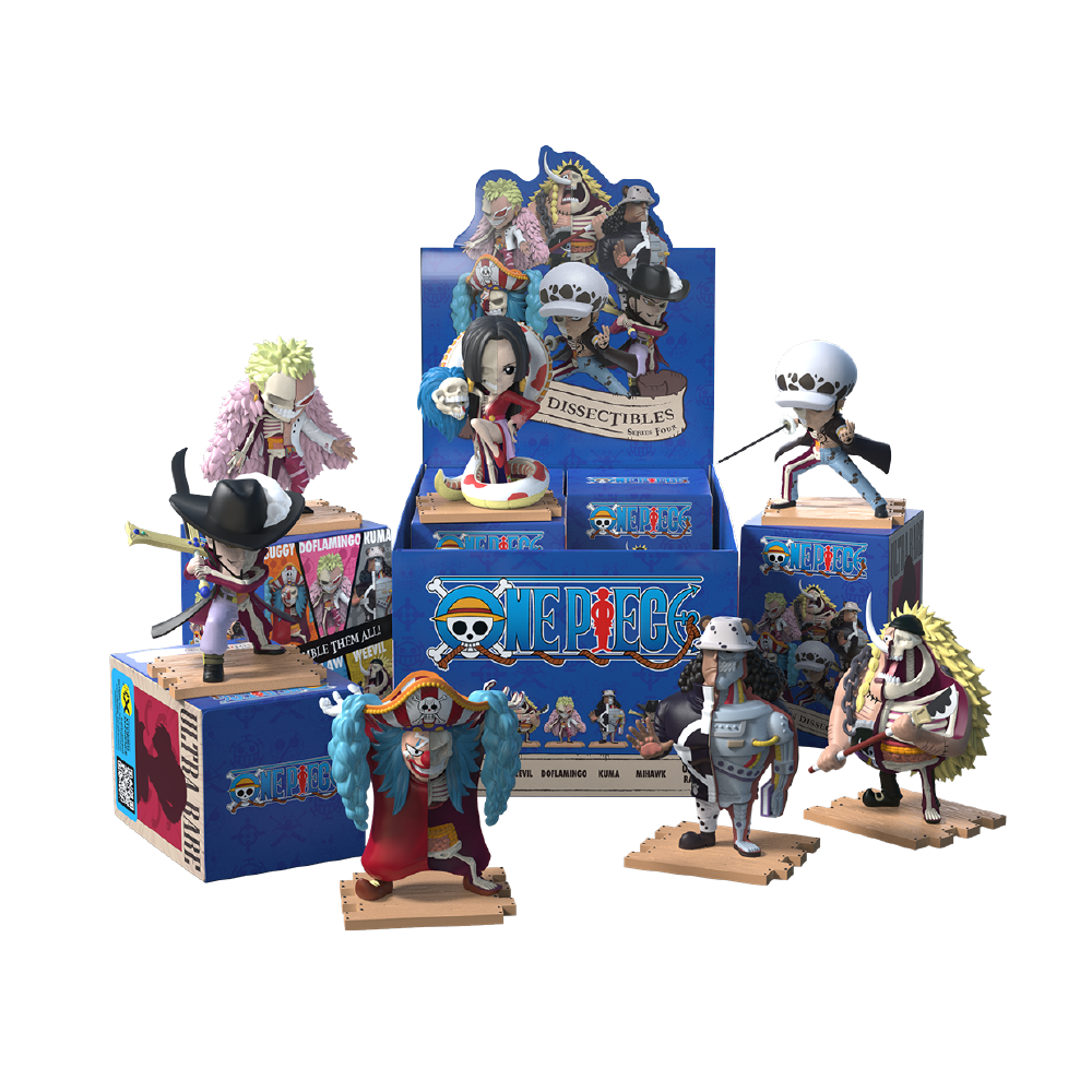 One Piece Hidden Dissectibles Warlord Edition set by Jason Freeny featuring One Piece characters with packaging boxes.