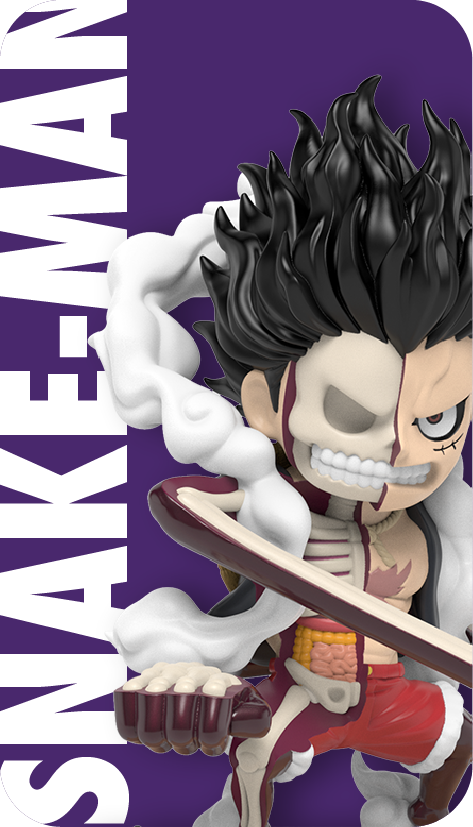 Snake-Man Luffy figure, half normal half skeletal, in attack stance with arms extended, steam swirling around him