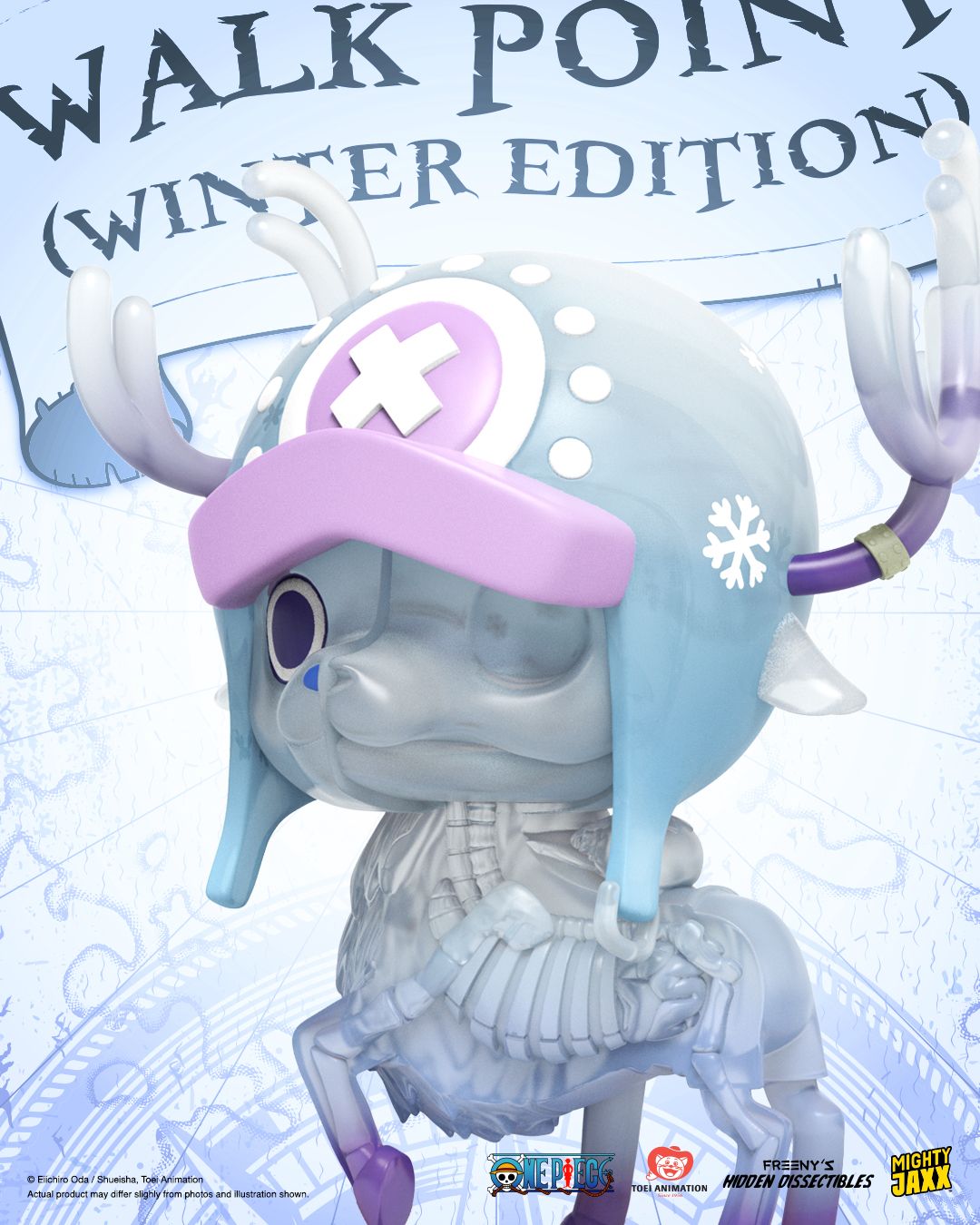 Winter Walk Point Chopper figure, half normal half skeletal, semi-translucent icy form with frosted antlers.